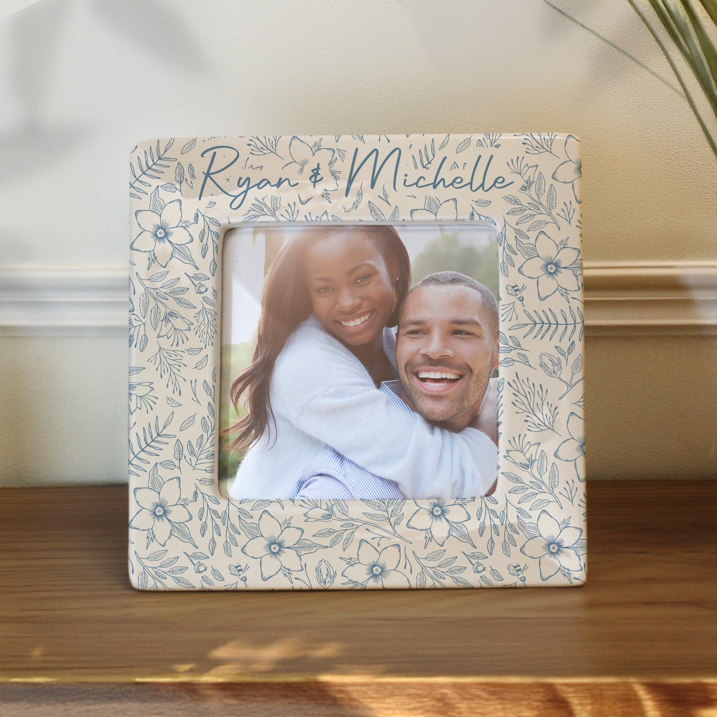 Personalised Blue Floral Ceramic 4x4 Frame: 2 - Photo Frames By Gift Moments