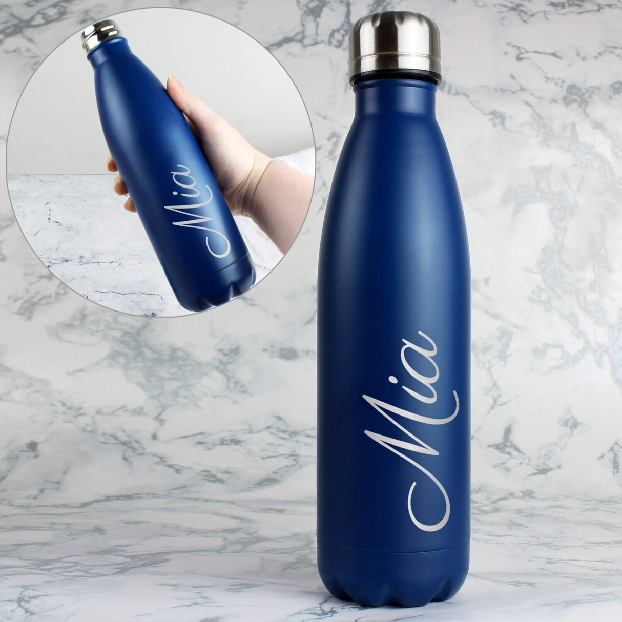 Personalised Blue Metal Insulated Drinks Bottle: 4 - Water Bottles By Gift Moments