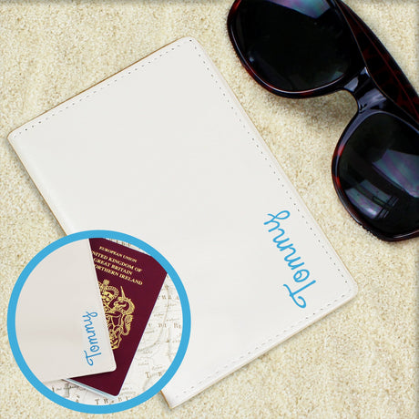 Personalised Blue Name Cream Passport Holder: 1 - Passport Holders By Gift Moments