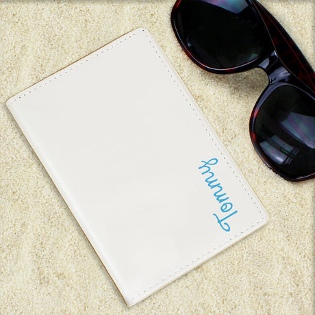 Personalised Blue Name Cream Passport Holder: 3 - Passport Holders By Gift Moments