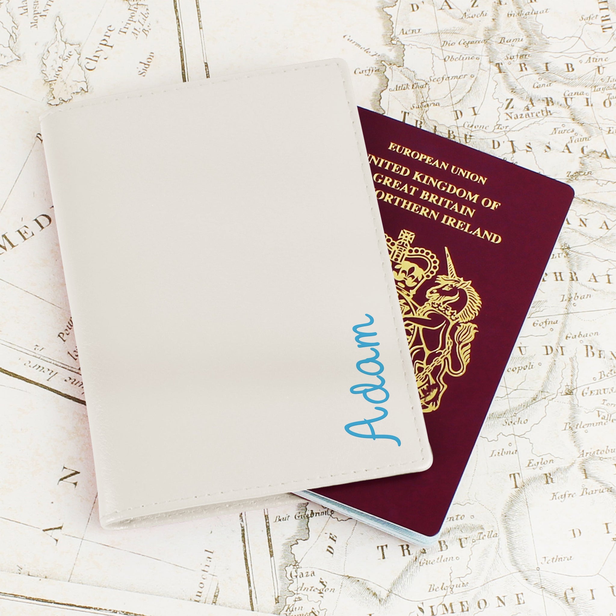 Personalised Blue Name Cream Passport Holder: 5 - Passport Holders By Gift Moments
