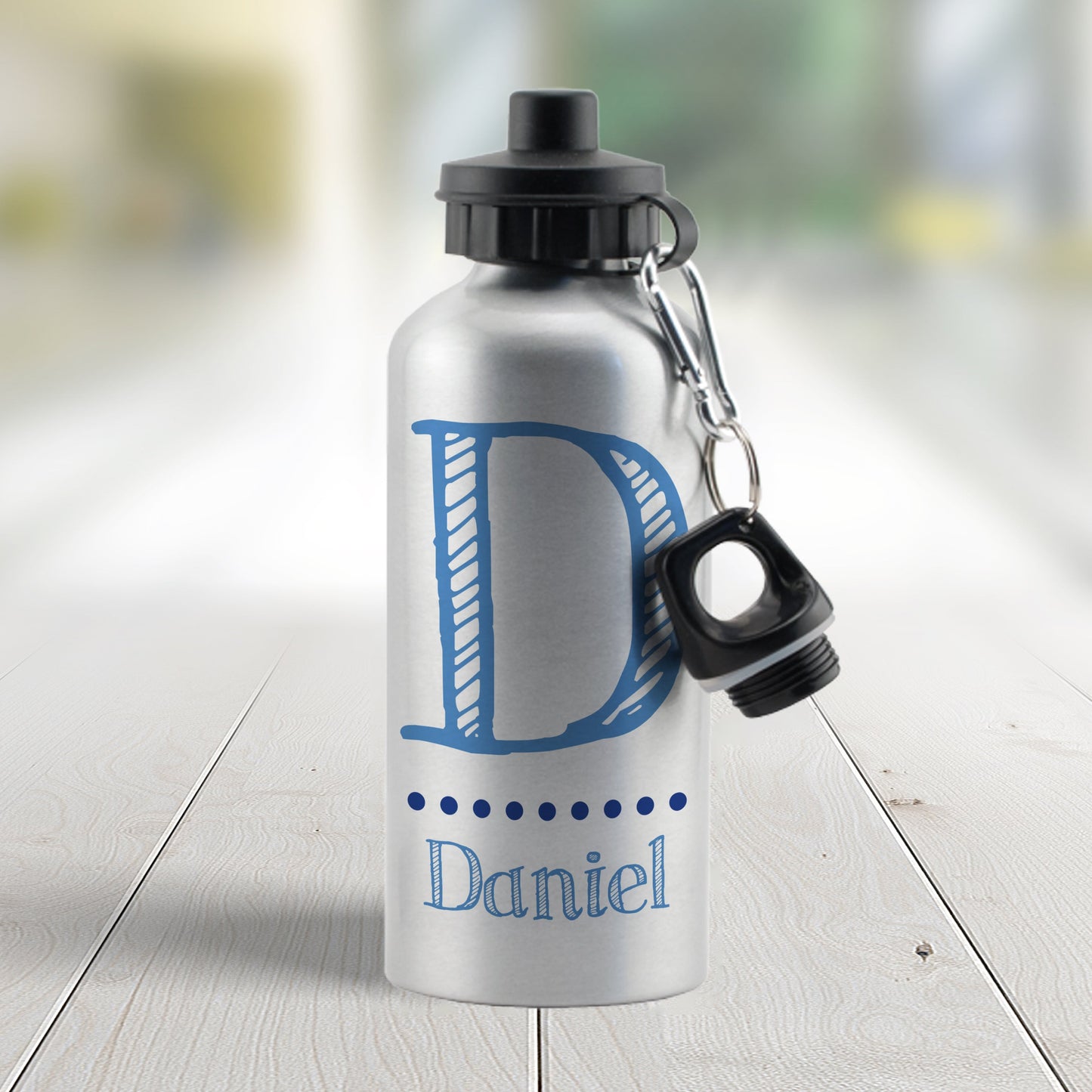 Personalised Blue Name Silver Drinks Bottle: 2 - Kids Bottles By Gift Moments