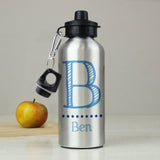 Personalised Blue Name Silver Drinks Bottle: 3 - Kids Bottles By Gift Moments