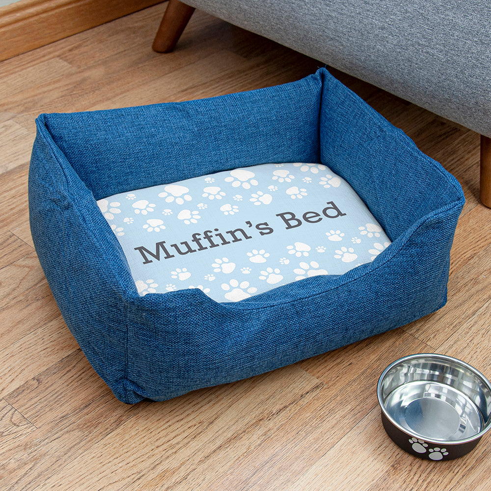 Personalised Blue Paw Print Comfort Dog Bed: 1 - Small - Pet Products By Gift Moments