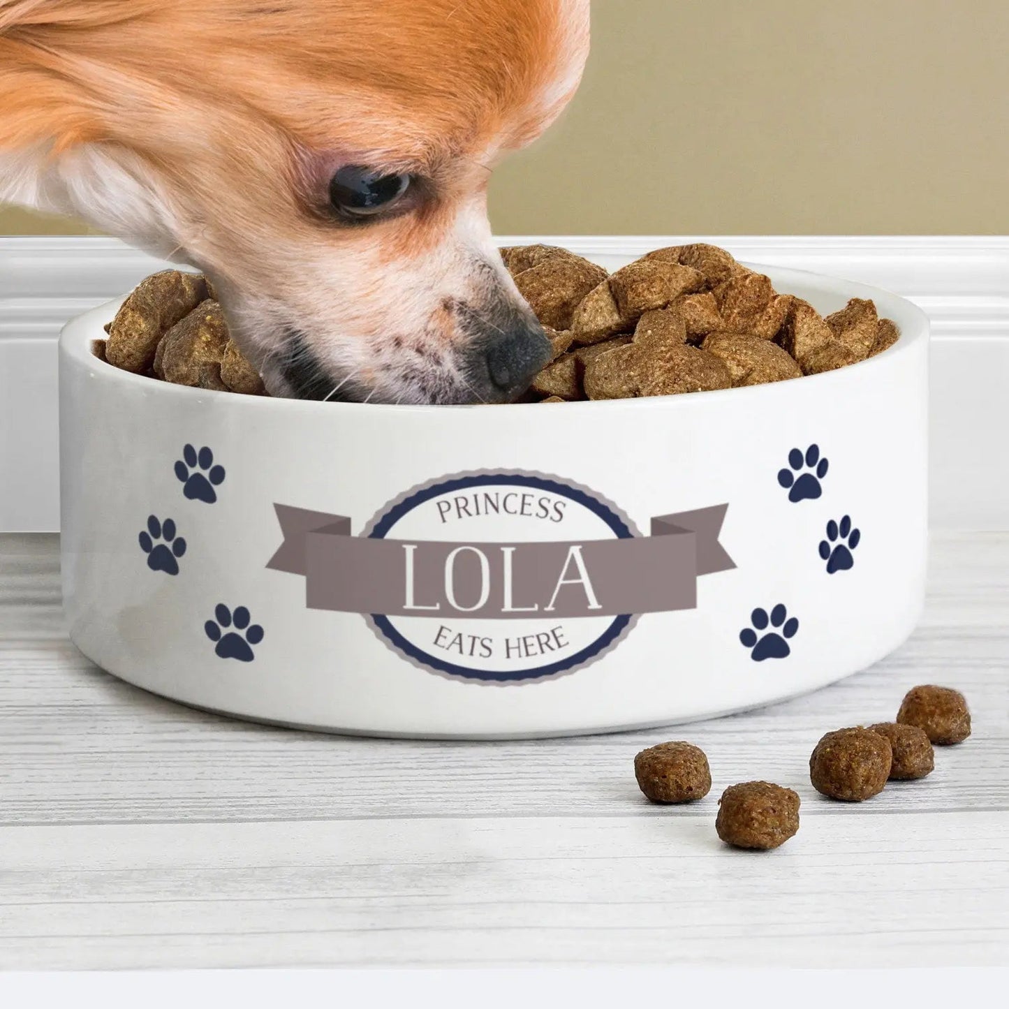 Personalised Blue Paws 14cm Medium White Pet Bowl: 2 - Pet Products By Gift Moments