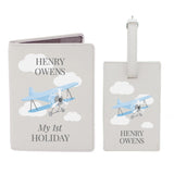 Personalised Blue Plane Passport Holder & Luggage Tag Set: 3 - Passport Holders By Gift Moments