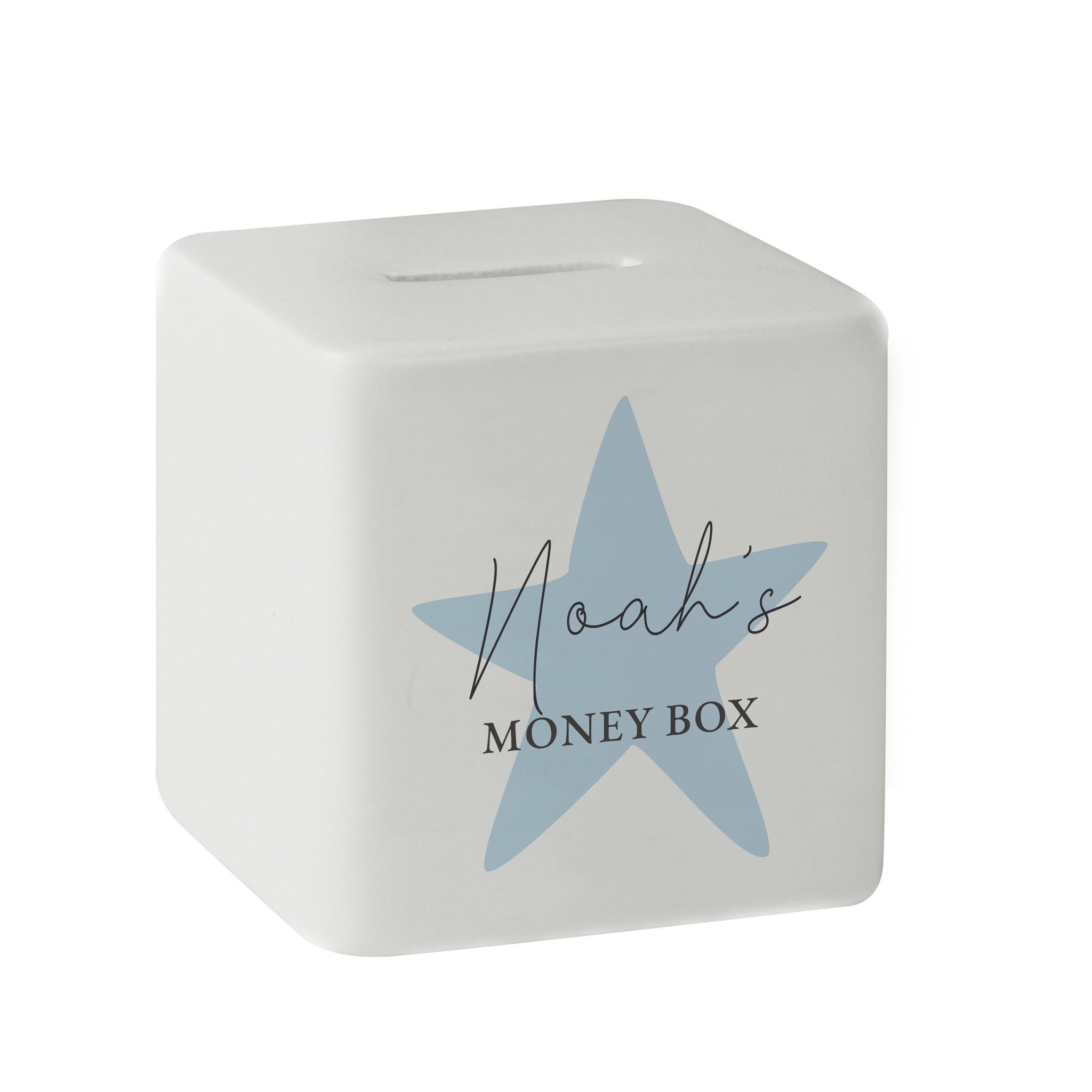 Personalised Blue Star Ceramic Square Money Box: 5 - Money Boxes By Gift Moments
