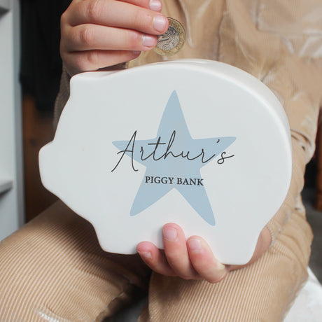 Personalised Blue Star Piggy Bank: 4 - Money Boxes By Gift Moments