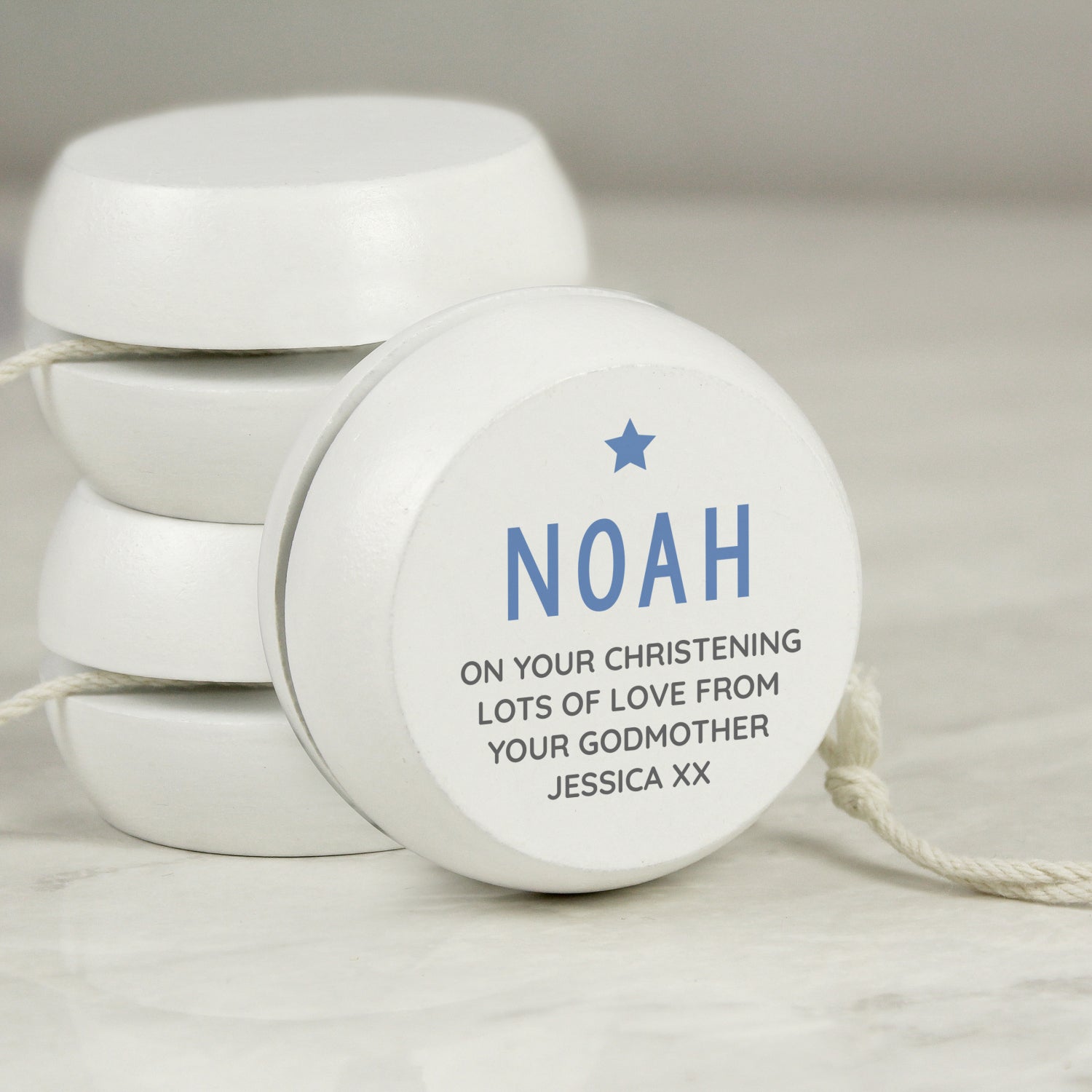 Personalised Blue Star White Wooden Yoyo: 1 - Toys By Gift Moments