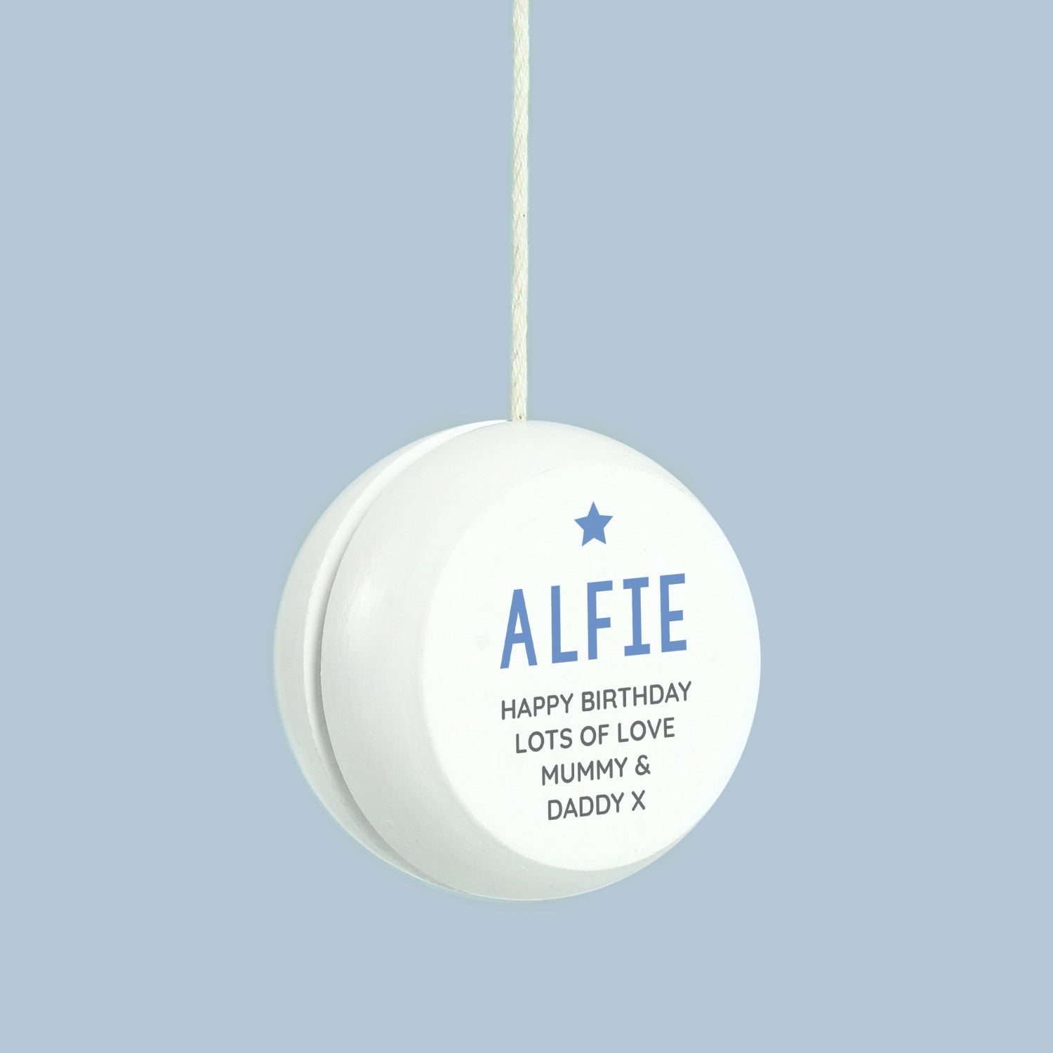 Personalised Blue Star White Wooden Yoyo: 4 - Toys By Gift Moments
