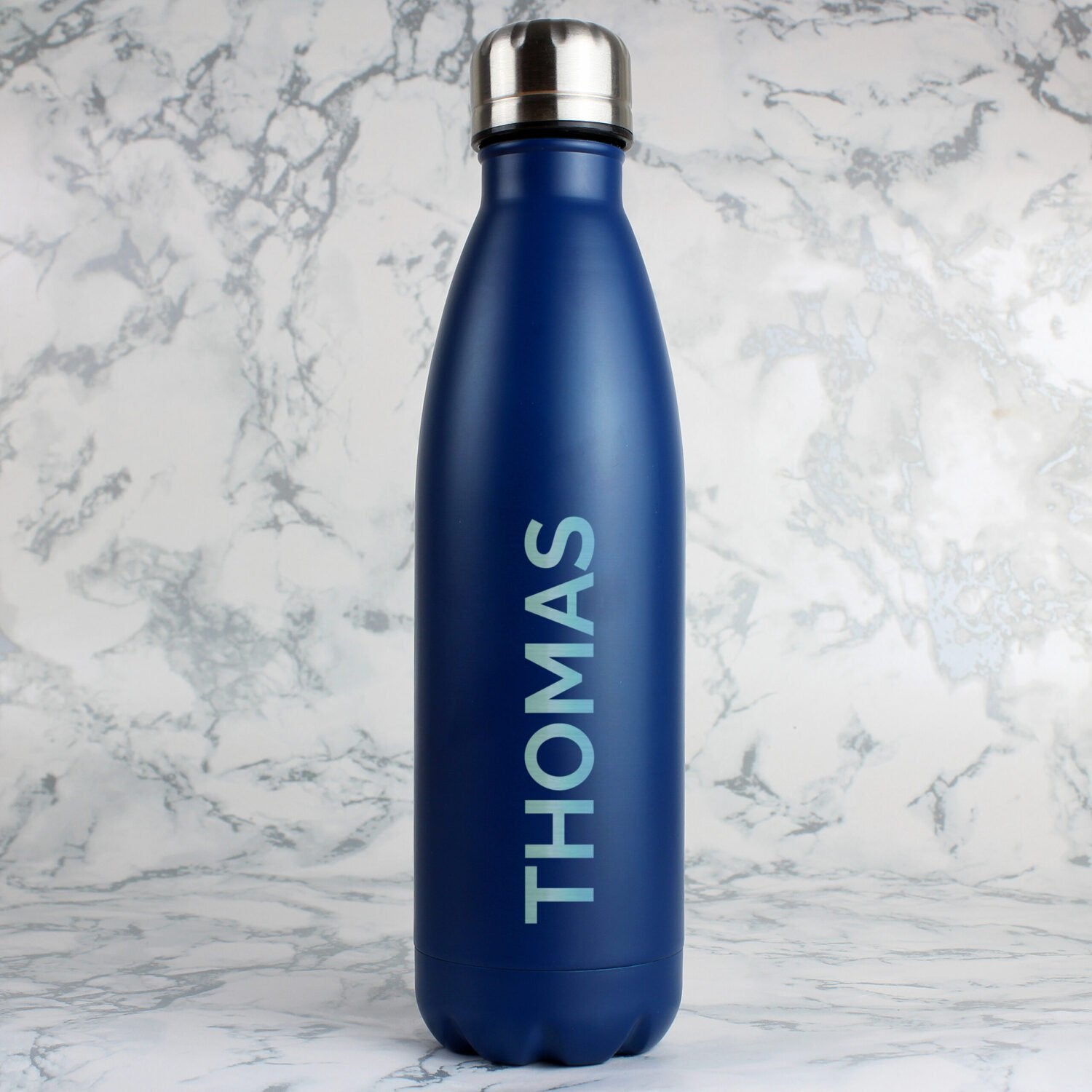 Personalised Bold Name Blue Metal Insulated Drinks Bottle: 4 - Water Bottles By Gift Moments