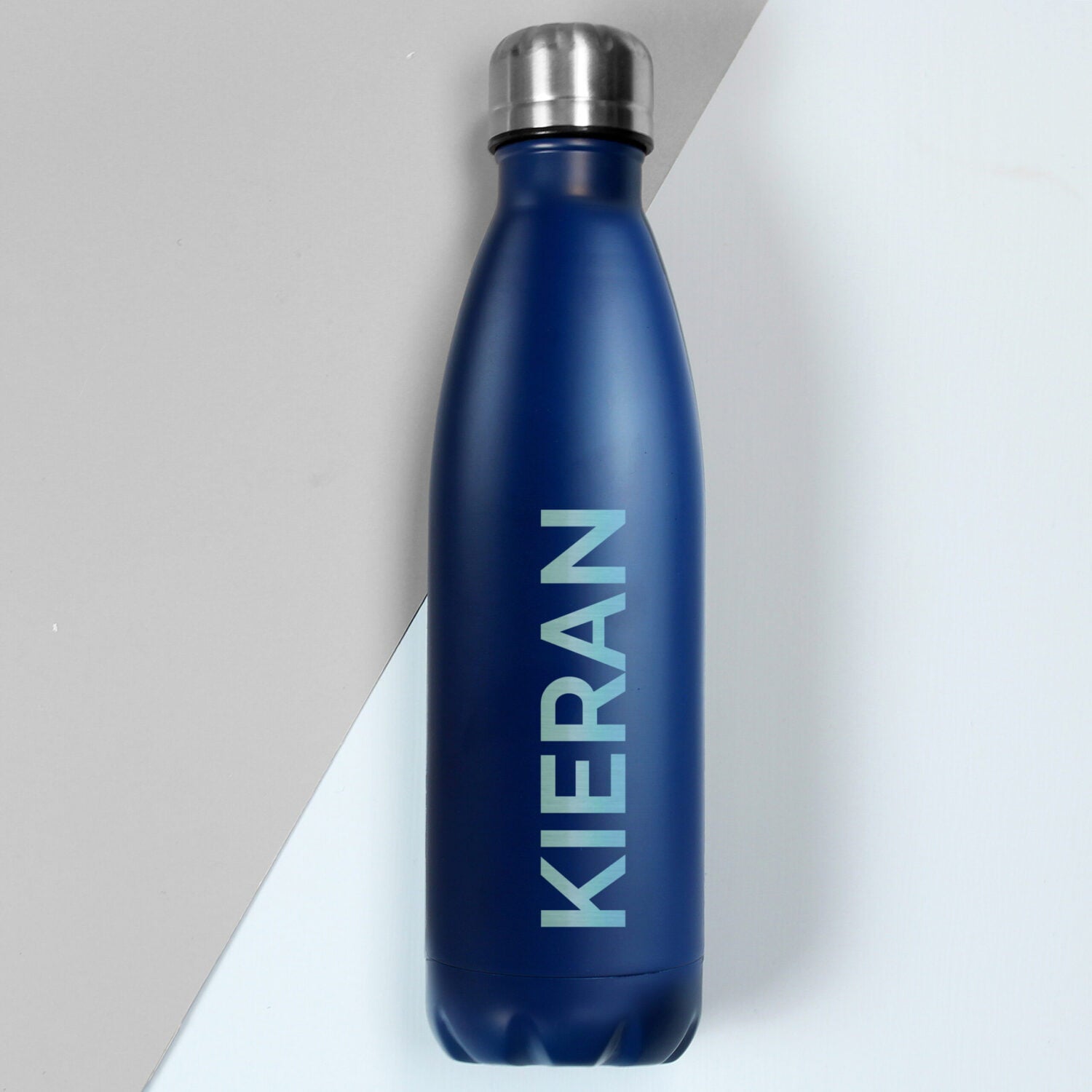 Personalised Bold Name Blue Metal Insulated Drinks Bottle: 3 - Water Bottles By Gift Moments