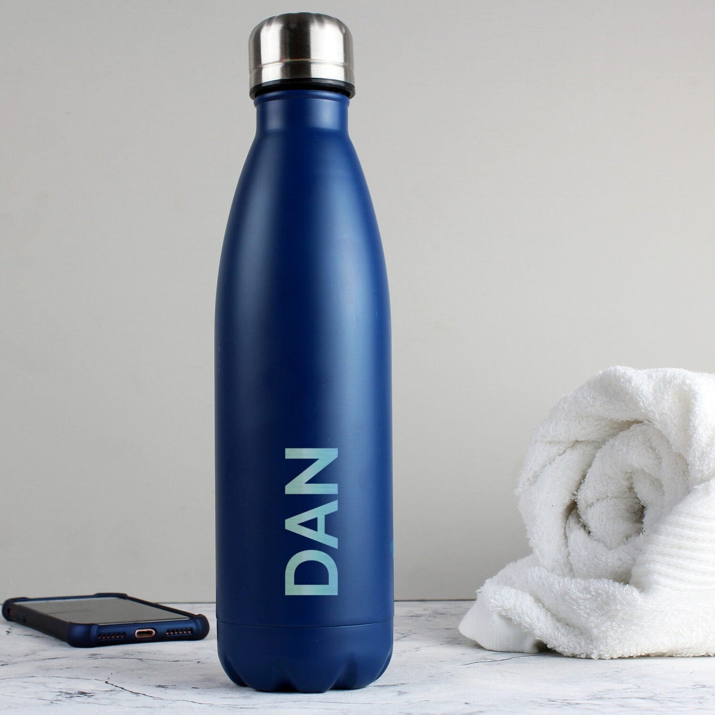 Personalised Bold Name Blue Metal Insulated Drinks Bottle: 1 - Water Bottles By Gift Moments