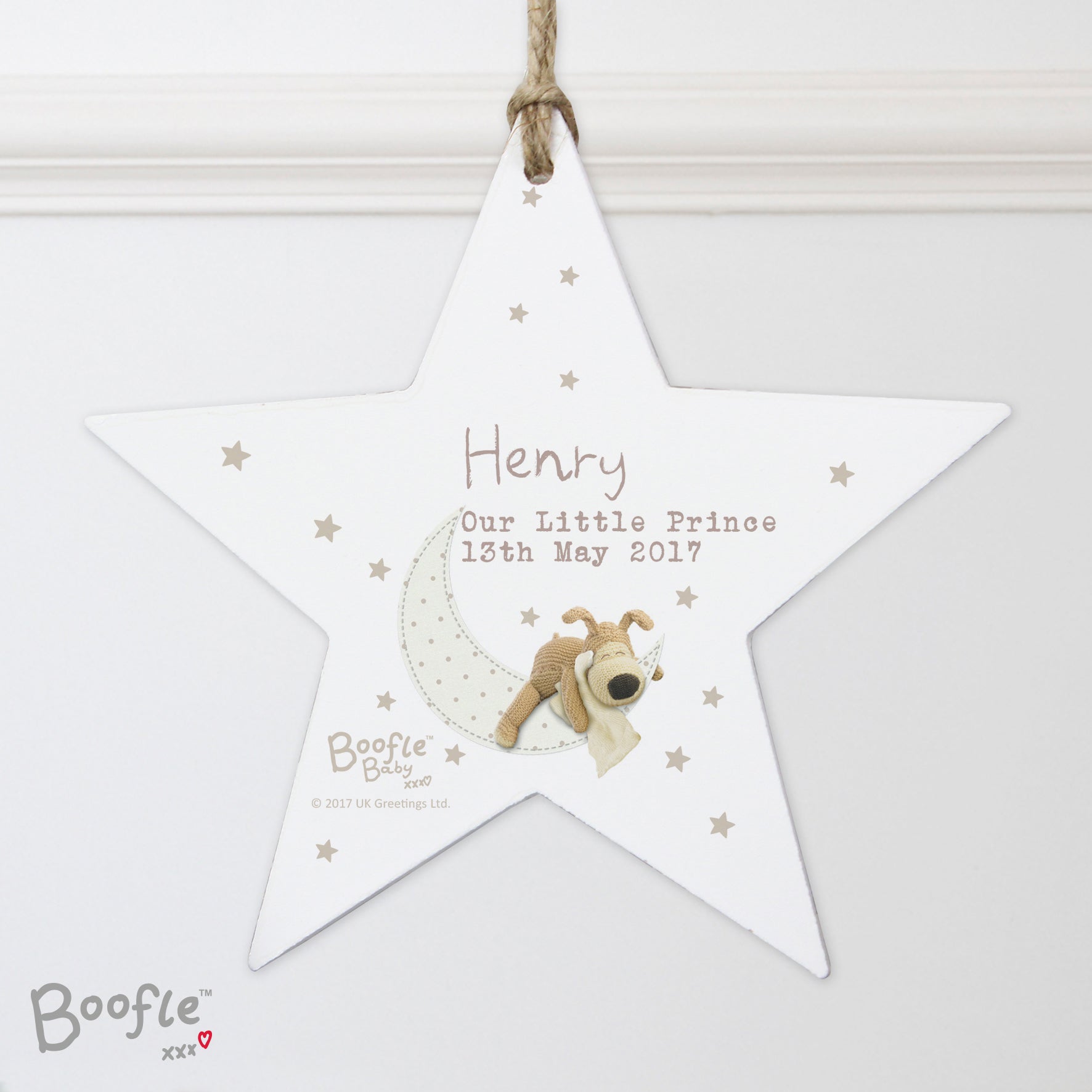 Personalised Boofle Baby Wooden Star Decoration: 6 - Decorations By Boofle