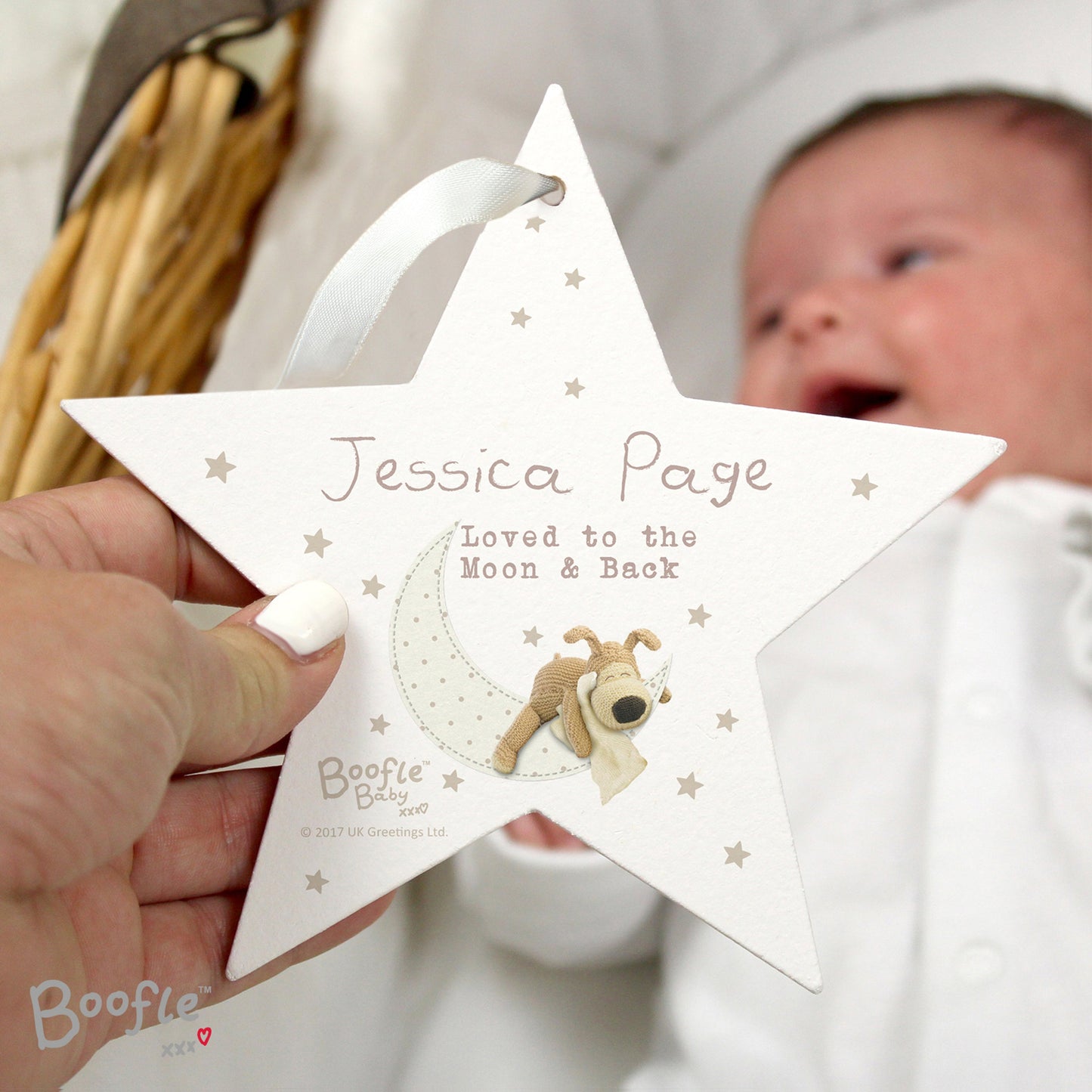 Personalised Boofle Baby Wooden Star Decoration: 1 - Decorations By Boofle