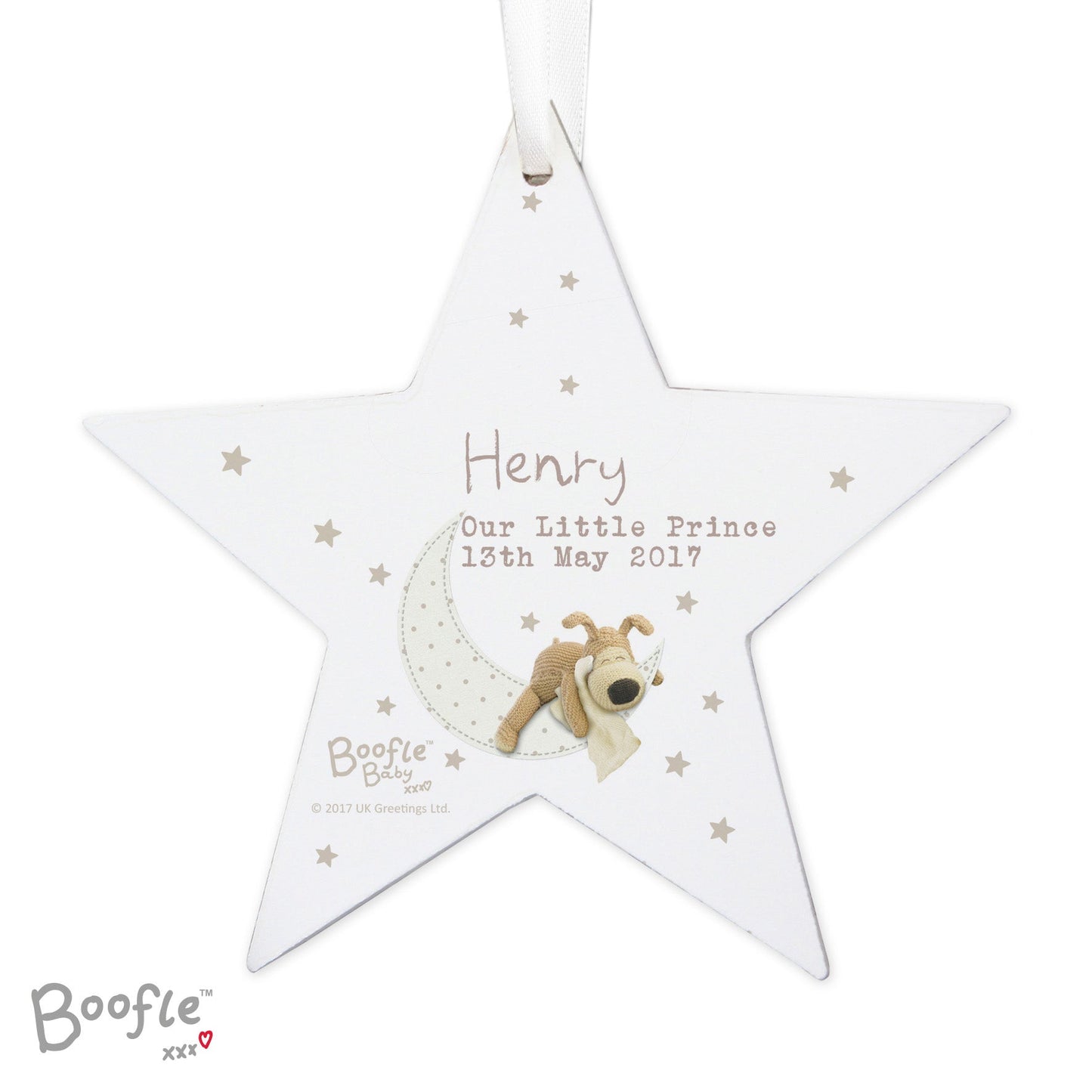 Personalised Boofle Baby Wooden Star Decoration: 5 - Decorations By Boofle