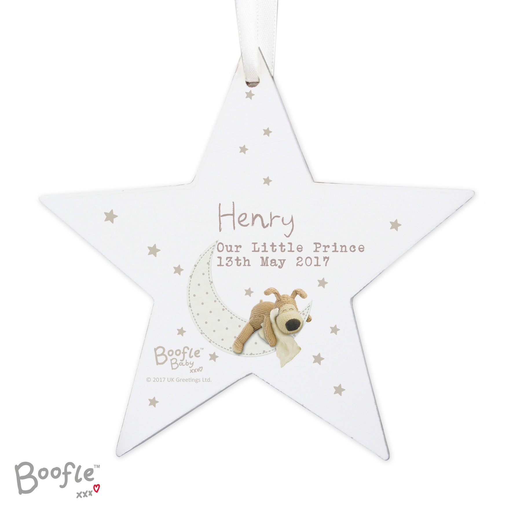 Personalised Boofle Baby Wooden Star Decoration: 5 - Decorations By Boofle