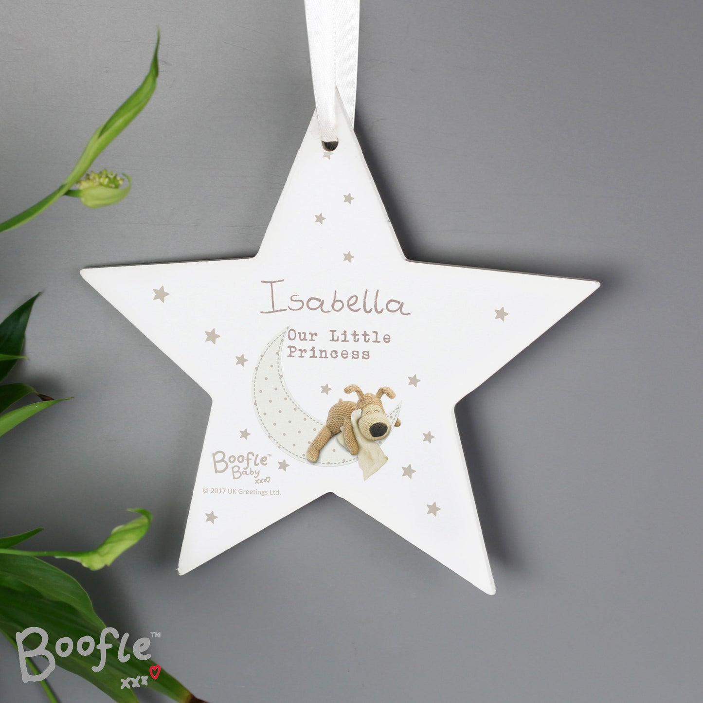Personalised Boofle Baby Wooden Star Decoration: 2 - Decorations By Boofle