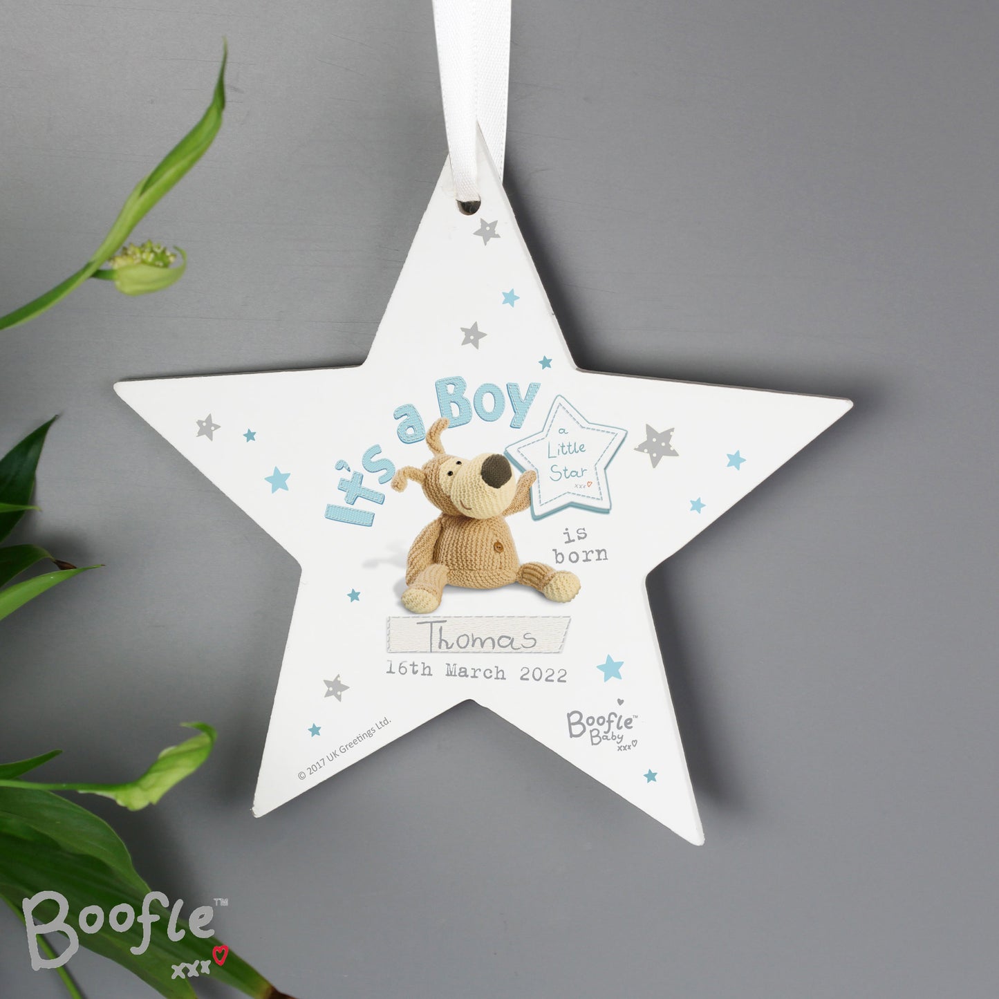Personalised Boofle Its a Boy Wooden Star Decoration: 2 - Decorations By Boofle