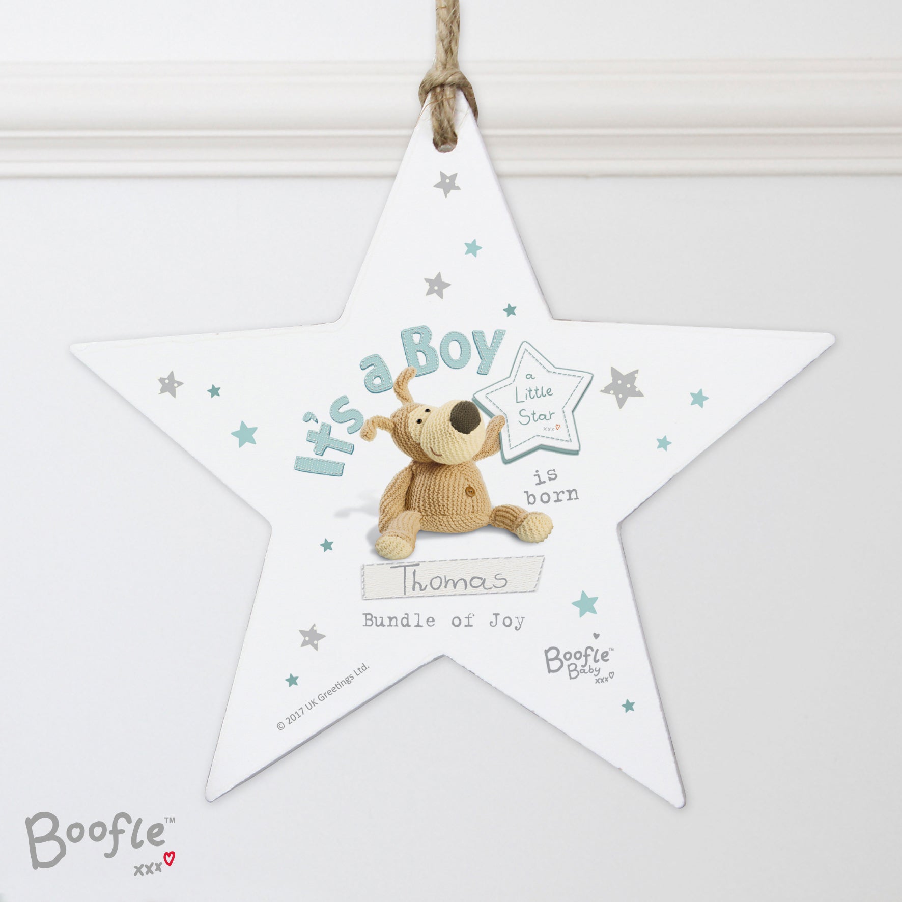 Personalised Boofle Its a Boy Wooden Star Decoration: 4 - Decorations By Boofle