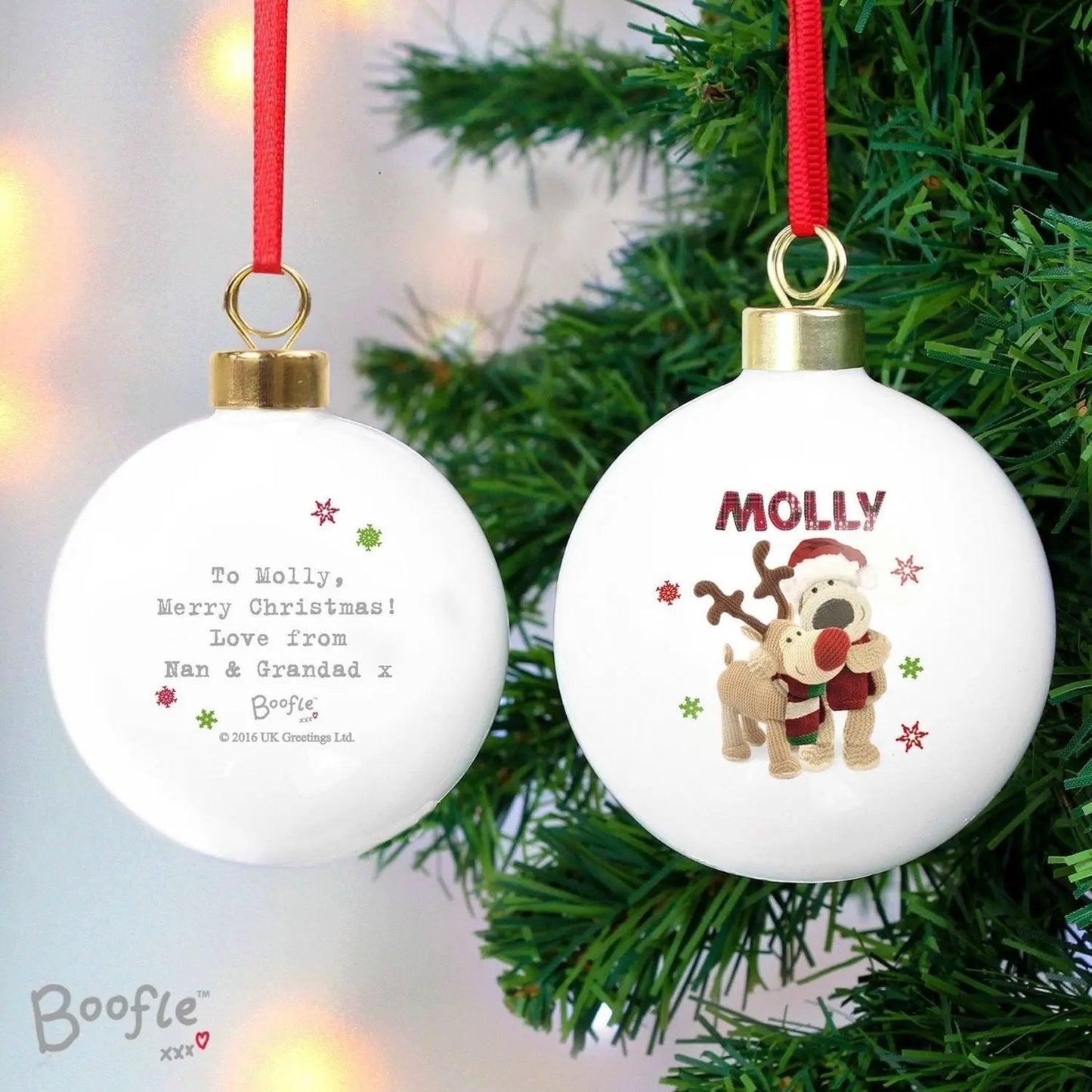 Personalised Boofle Christmas Reindeer Bauble: 2 - Christmas Baubles By Boofle