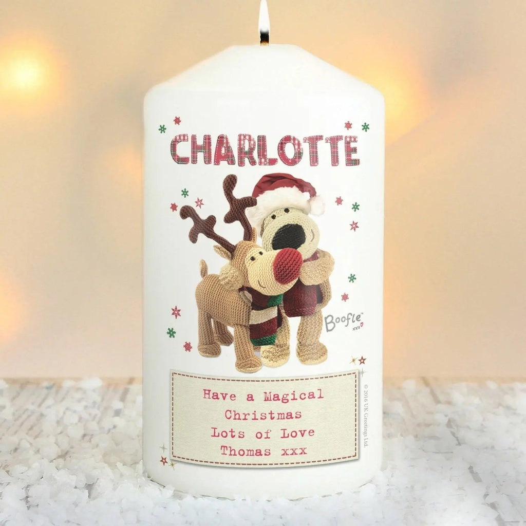 Personalised Boofle Christmas Reindeer Pillar Candle - Shop Candles At Gift Moments - 2