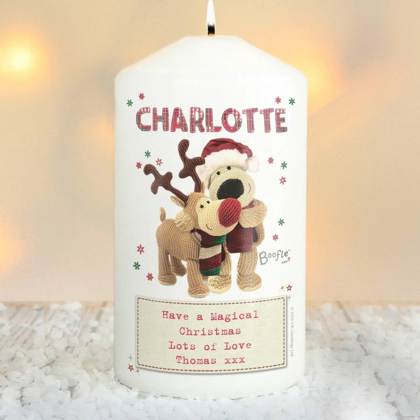 Personalised Boofle Christmas Reindeer Pillar Candle: 2 - Candles By Boofle