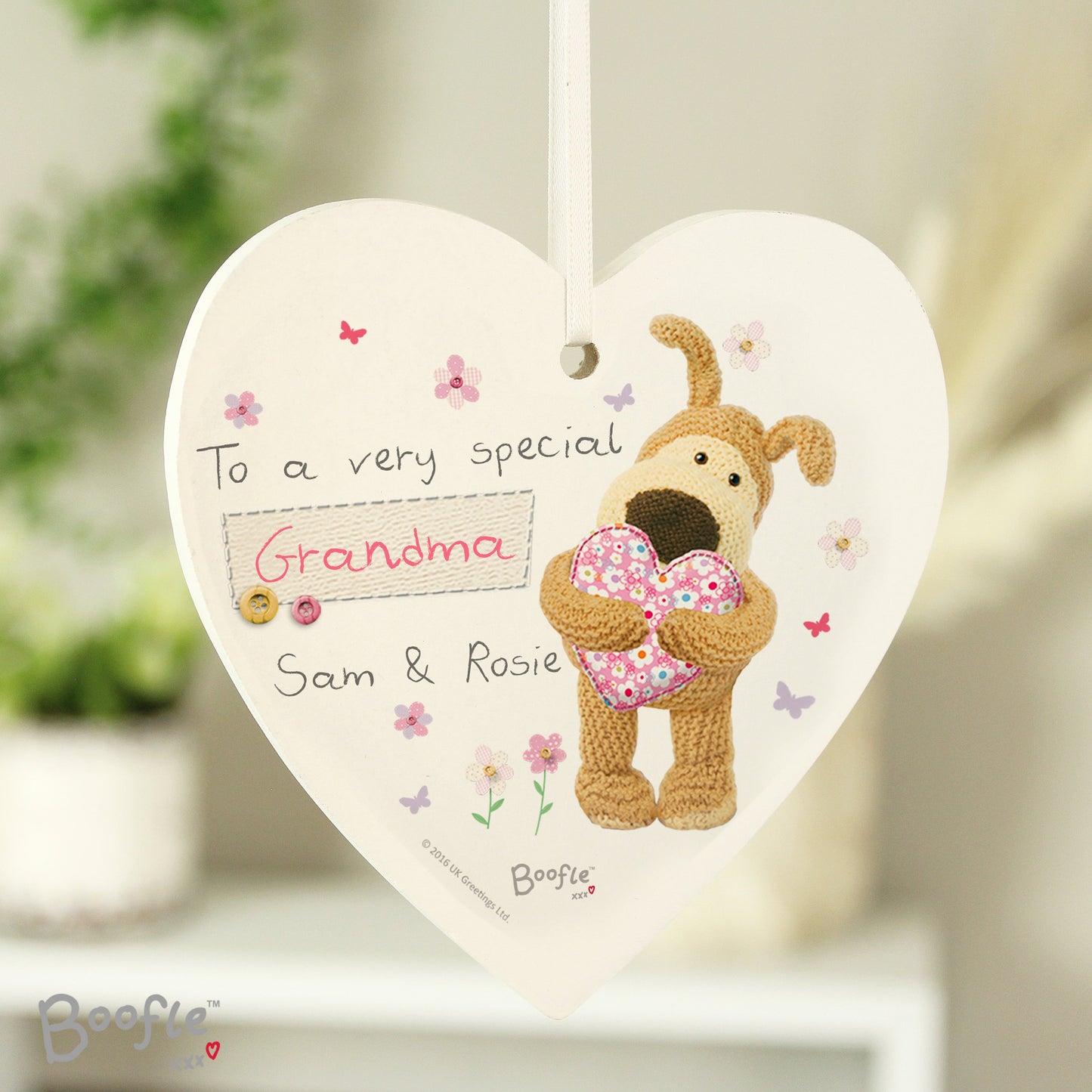 Personalised Boofle Flowers Wooden Heart Decoration: 2 - Decorations By Boofle