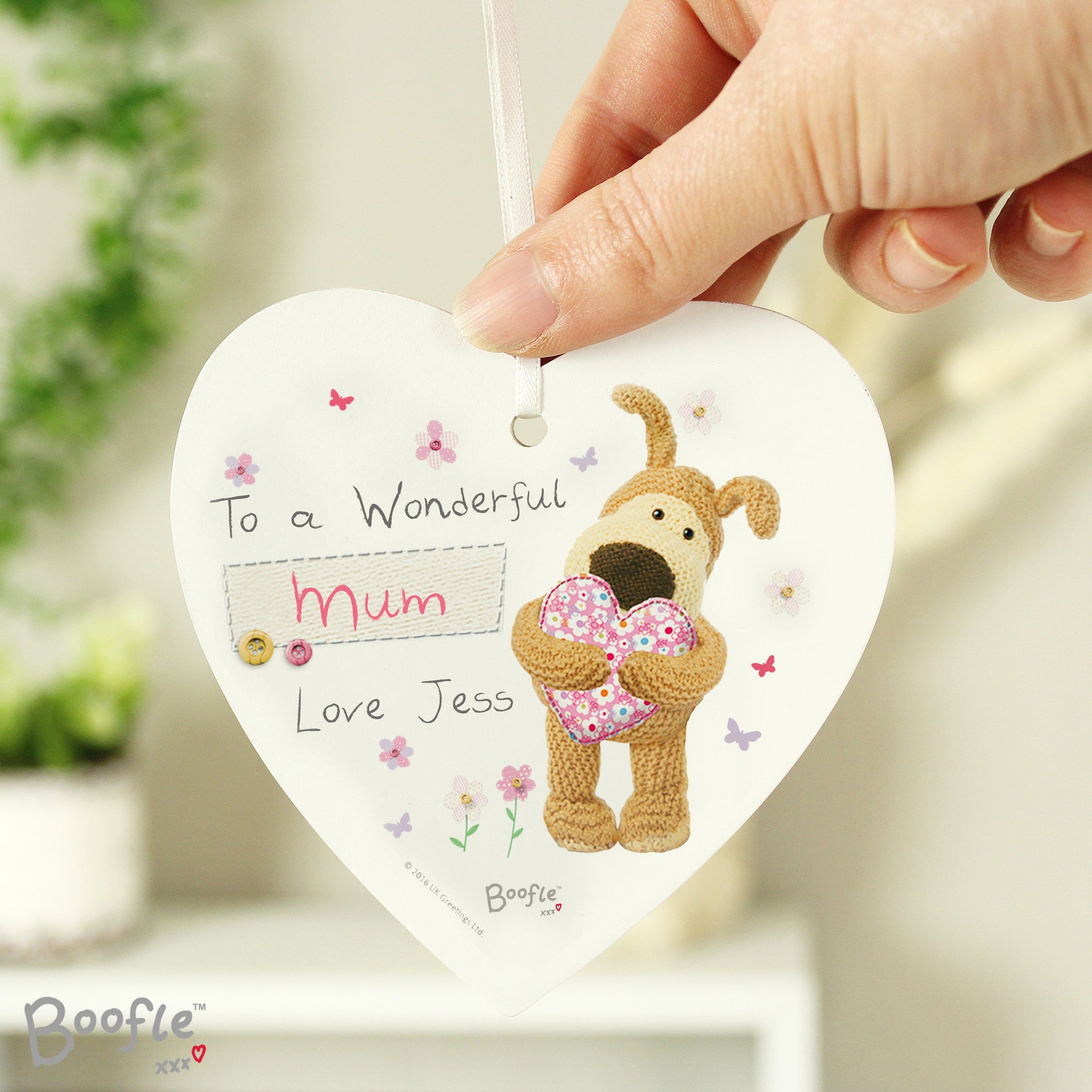 Personalised Boofle Flowers Wooden Heart Decoration: 1 - Decorations By Boofle