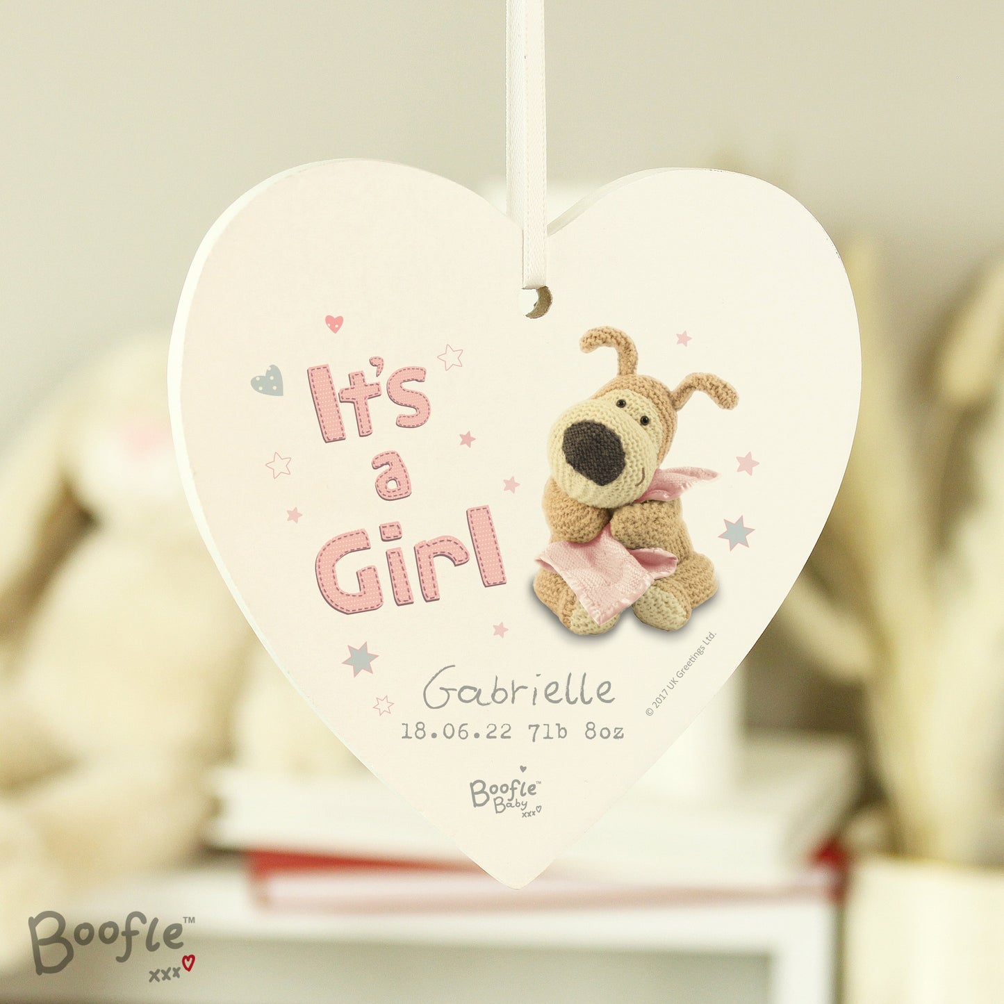 Personalised Boofle It’s a Girl Wooden Heart Decoration: 1 - Decorations By Boofle