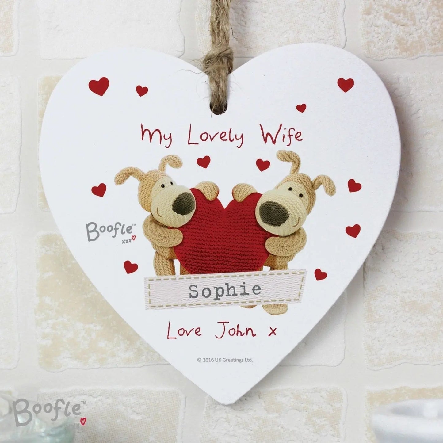 Personalised Boofle Shared Heart Wooden Heart Decoration: 1 - Decorations By Boofle