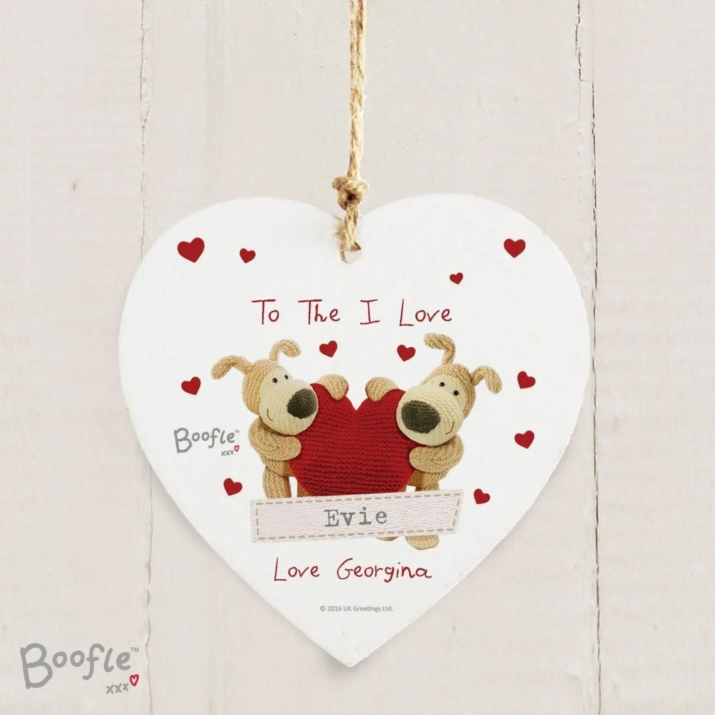 Personalised Boofle Shared Heart Wooden Heart Decoration: 3 - Decorations By Boofle