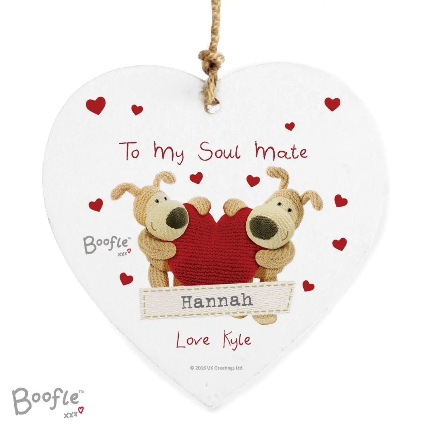 Personalised Boofle Shared Heart Wooden Heart Decoration: 4 - Decorations By Boofle