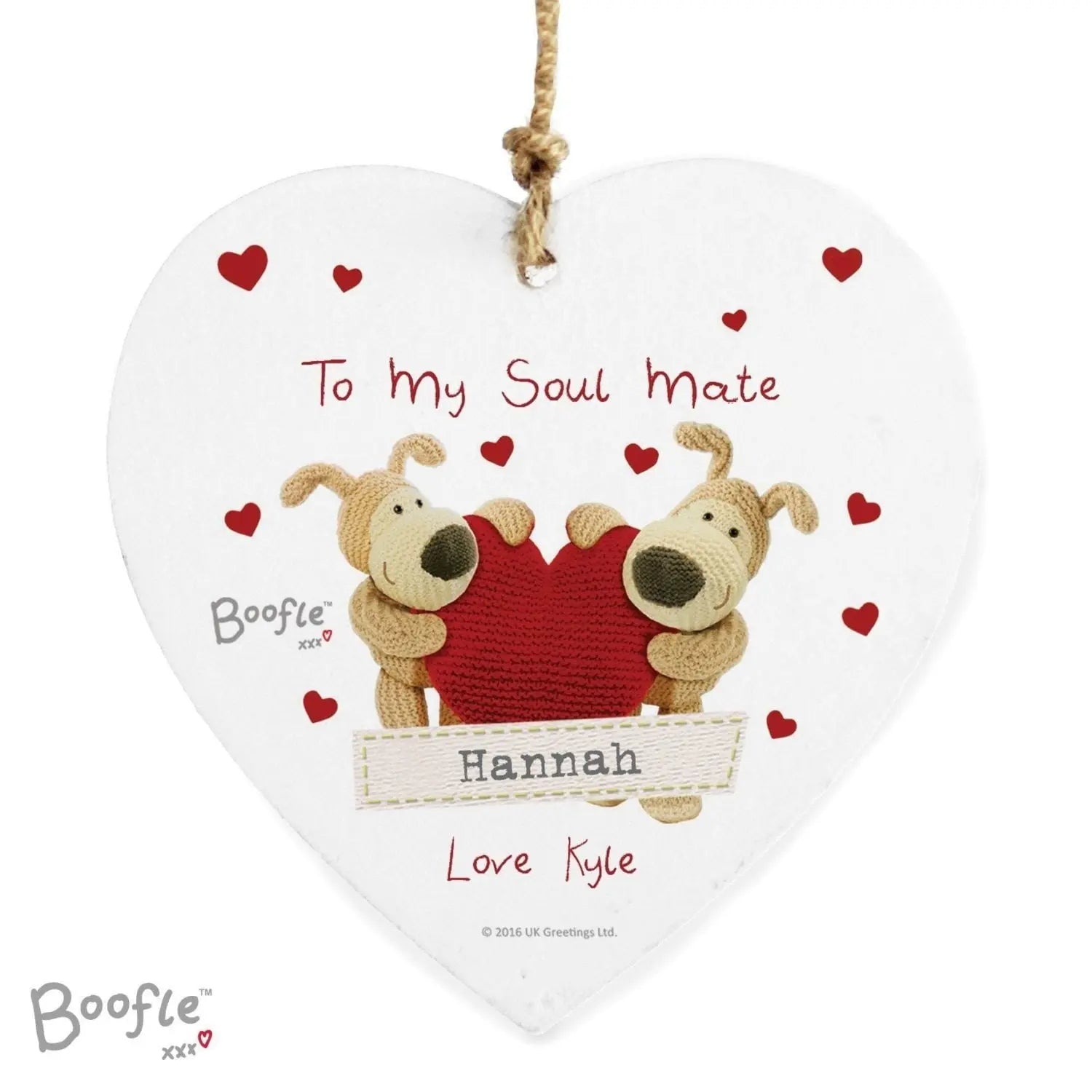 Personalised Boofle Shared Heart Wooden Heart Decoration: 4 - Decorations By Boofle