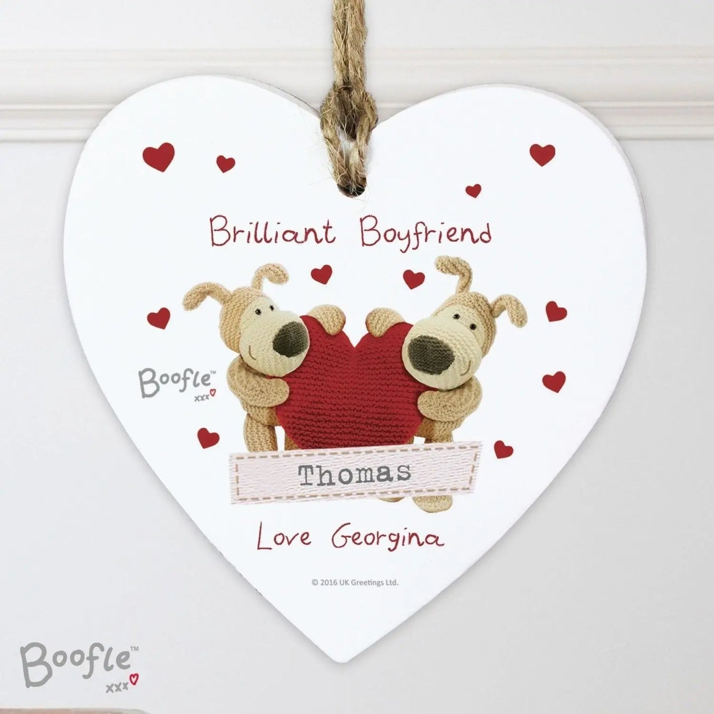 Personalised Boofle Shared Heart Wooden Heart Decoration: 2 - Decorations By Boofle