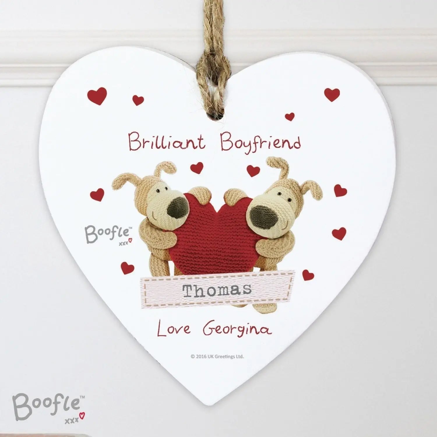 Personalised Boofle Shared Heart Wooden Heart Decoration: 2 - Decorations By Boofle