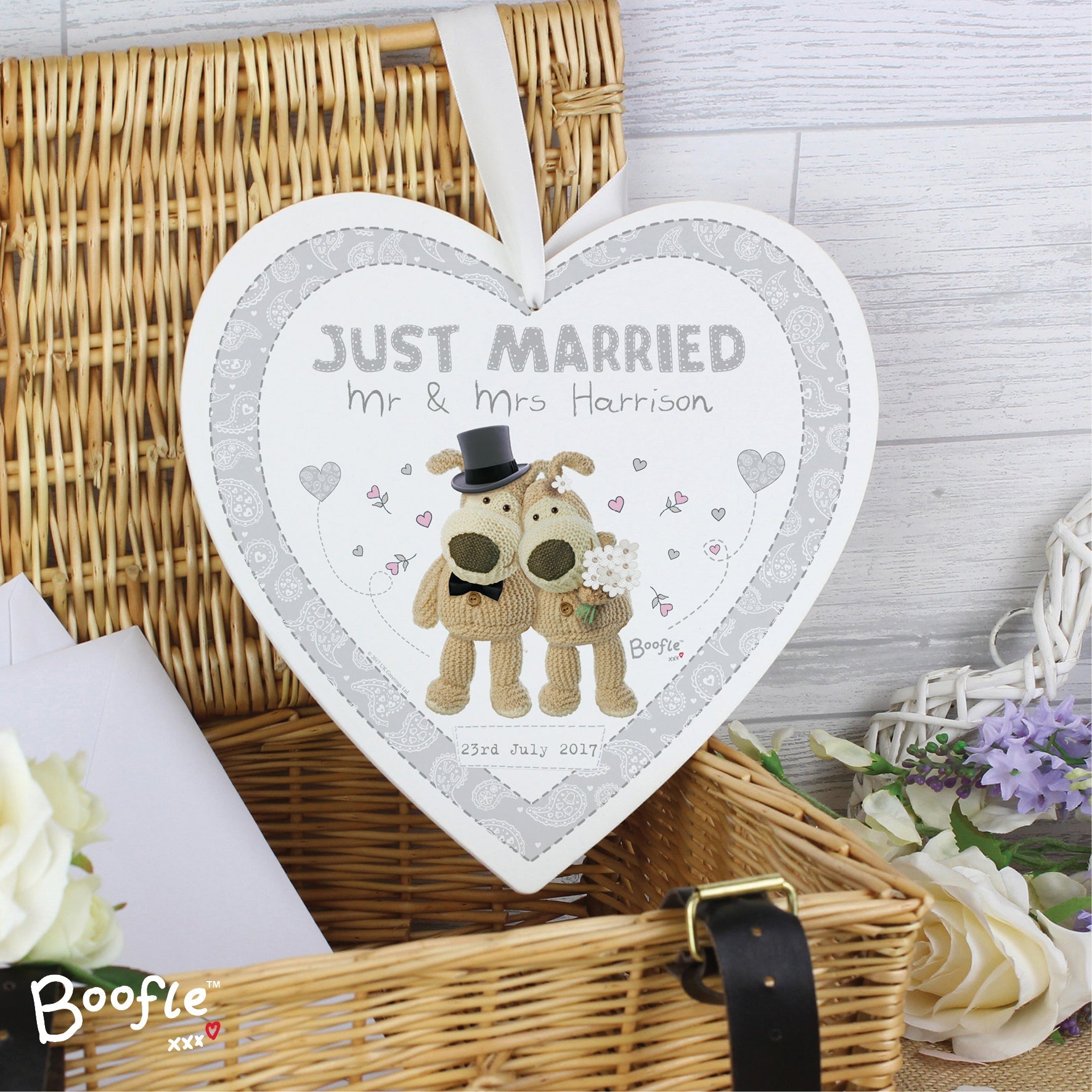 Personalised Boofle Wedding Large Wooden Heart Decoration: 1 - Decorations By Boofle