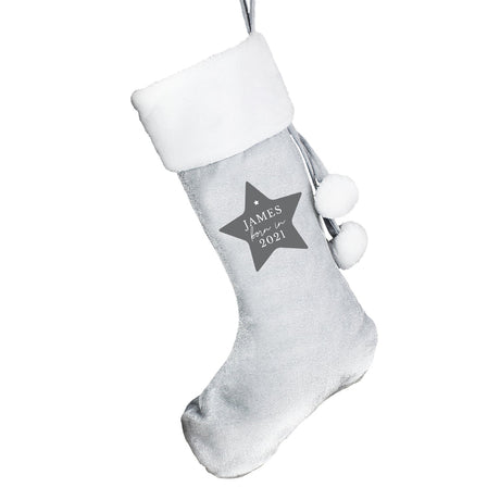 Personalised Born In Luxury Silver Grey Stocking: 3 - Christmas Stockings By Gift Moments