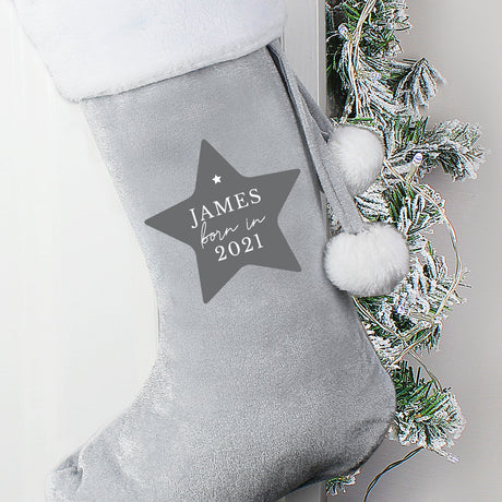 Personalised Born In Luxury Silver Grey Stocking: 1 - Christmas Stockings By Gift Moments