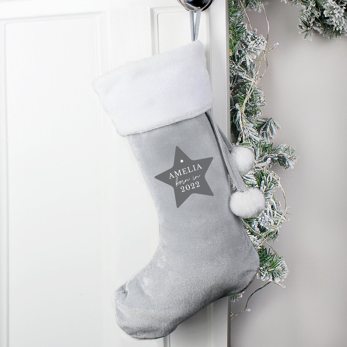 Personalised Born In Luxury Silver Grey Stocking: 2 - Christmas Stockings By Gift Moments