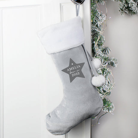 Personalised Born In Luxury Silver Grey Stocking: 2 - Christmas Stockings By Gift Moments