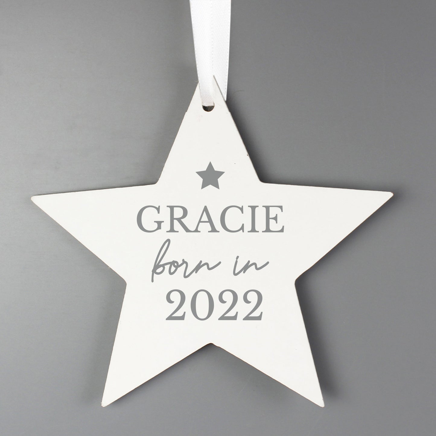 Personalised Born In Wooden Star Decoration: 1 - Decorations By Gift Moments