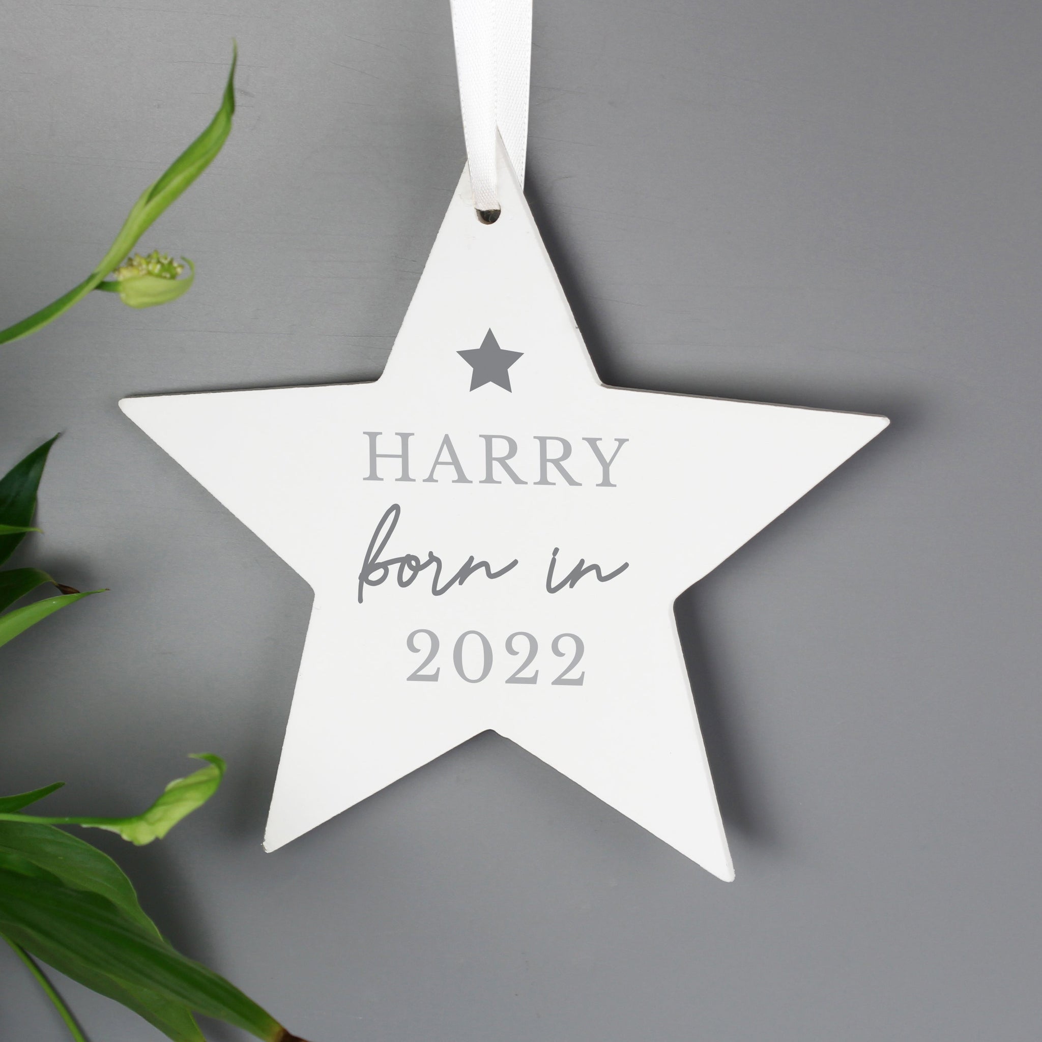 Personalised Born In Wooden Star Decoration: 3 - Decorations By Gift Moments