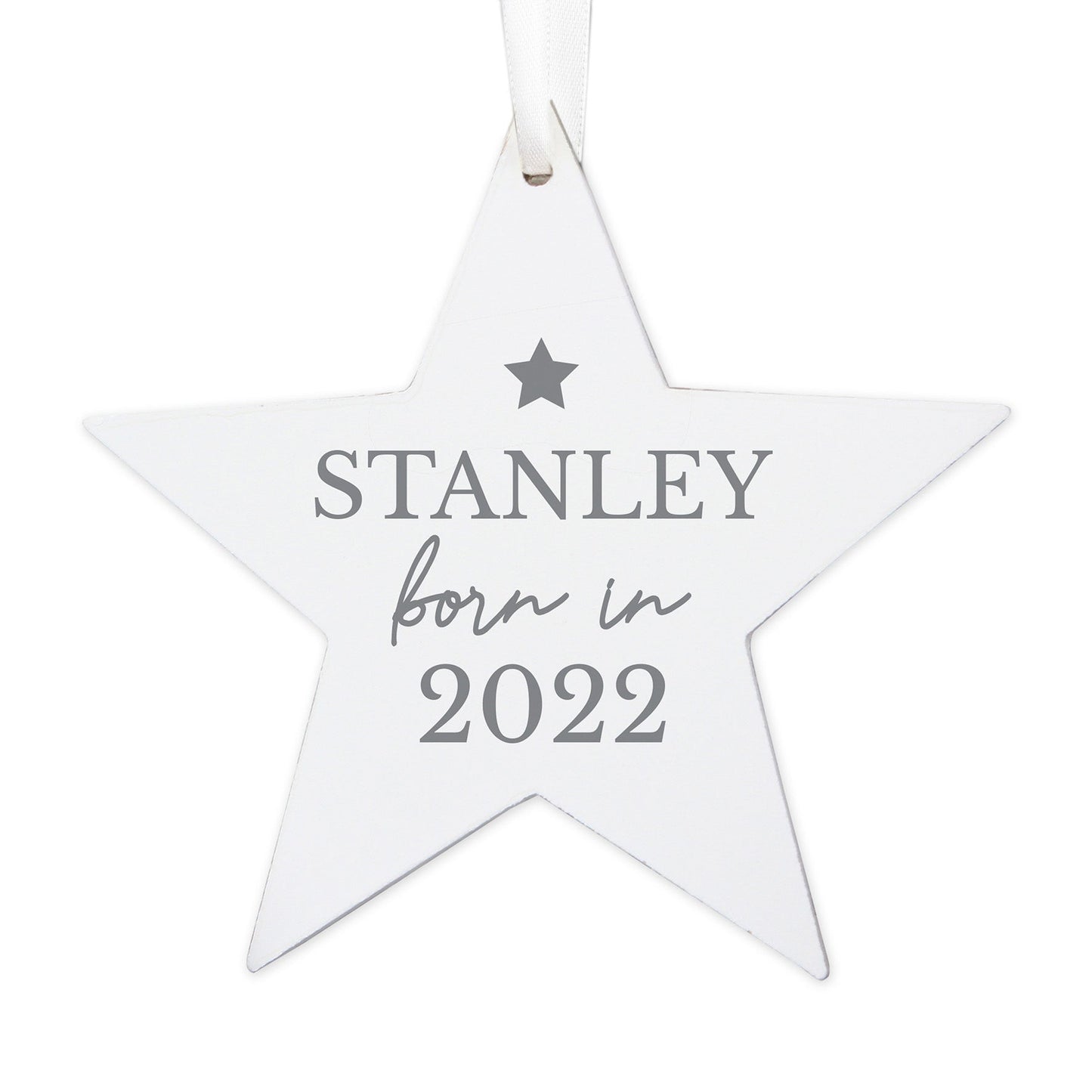 Personalised Born In Wooden Star Decoration: 4 - Decorations By Gift Moments