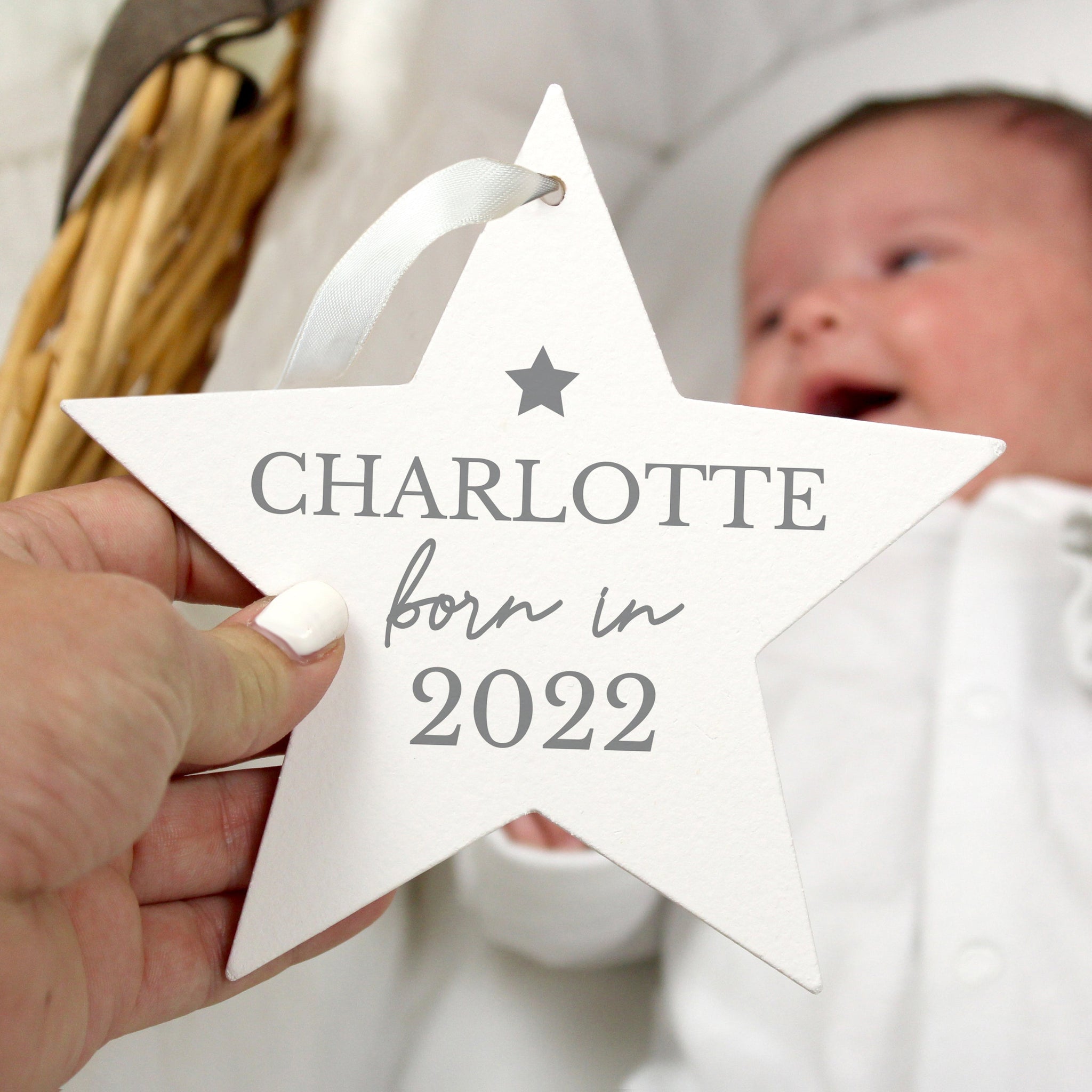 Personalised Born In Wooden Star Decoration: 2 - Decorations By Gift Moments