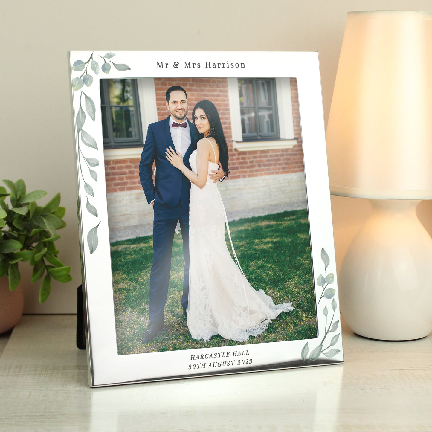 Personalised Botanical 10x8 Silver Photo Frame: 3 - Photo Frames By Gift Moments