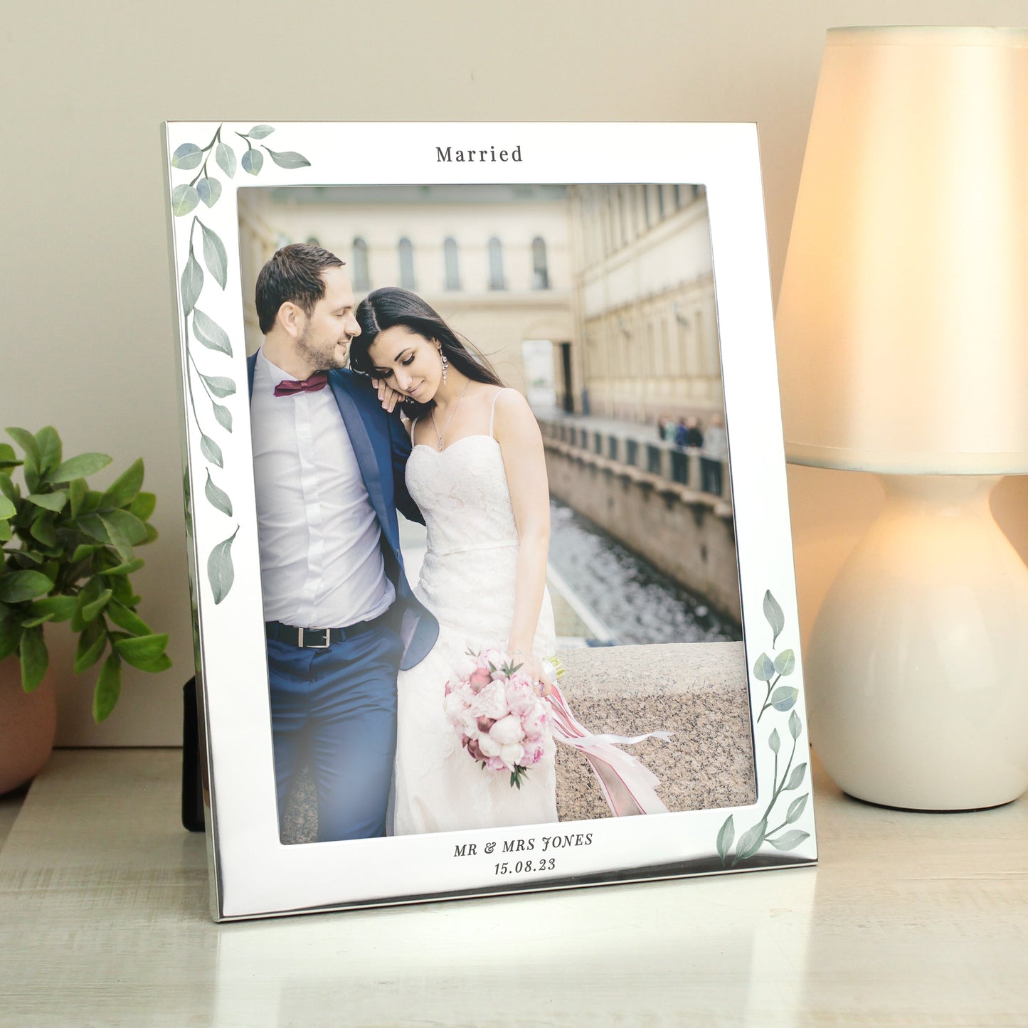 Personalised Botanical 10x8 Silver Photo Frame: 1 - Photo Frames By Gift Moments