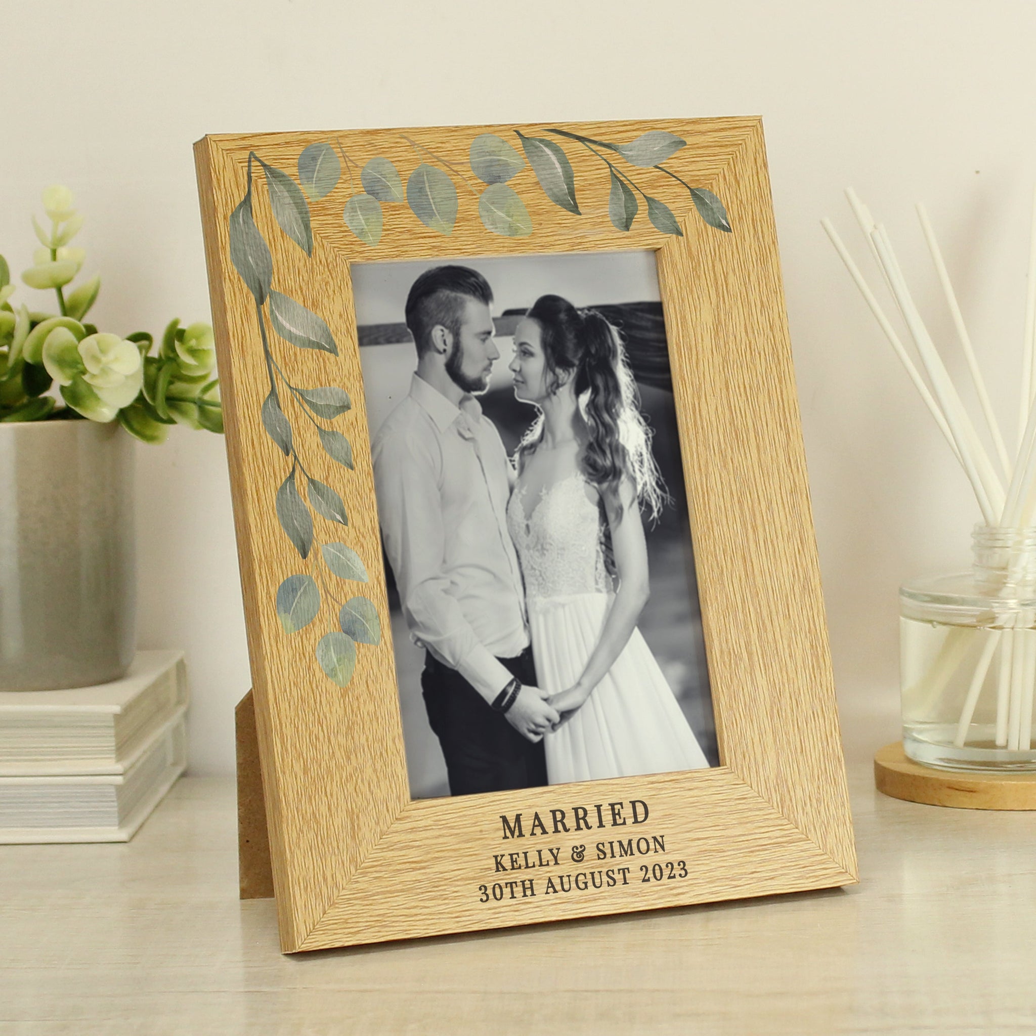Personalised Botanical 6x4 Oak Finish Photo Frame: 3 - Photo Frames By Gift Moments
