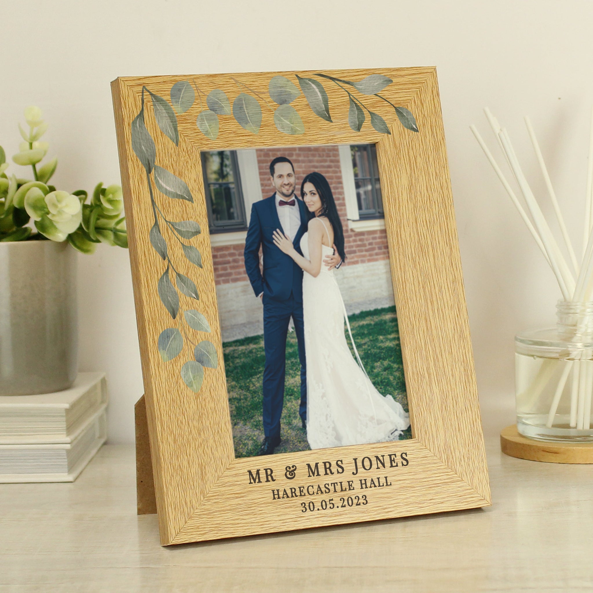 Personalised Botanical 6x4 Oak Finish Photo Frame: 1 - Photo Frames By Gift Moments