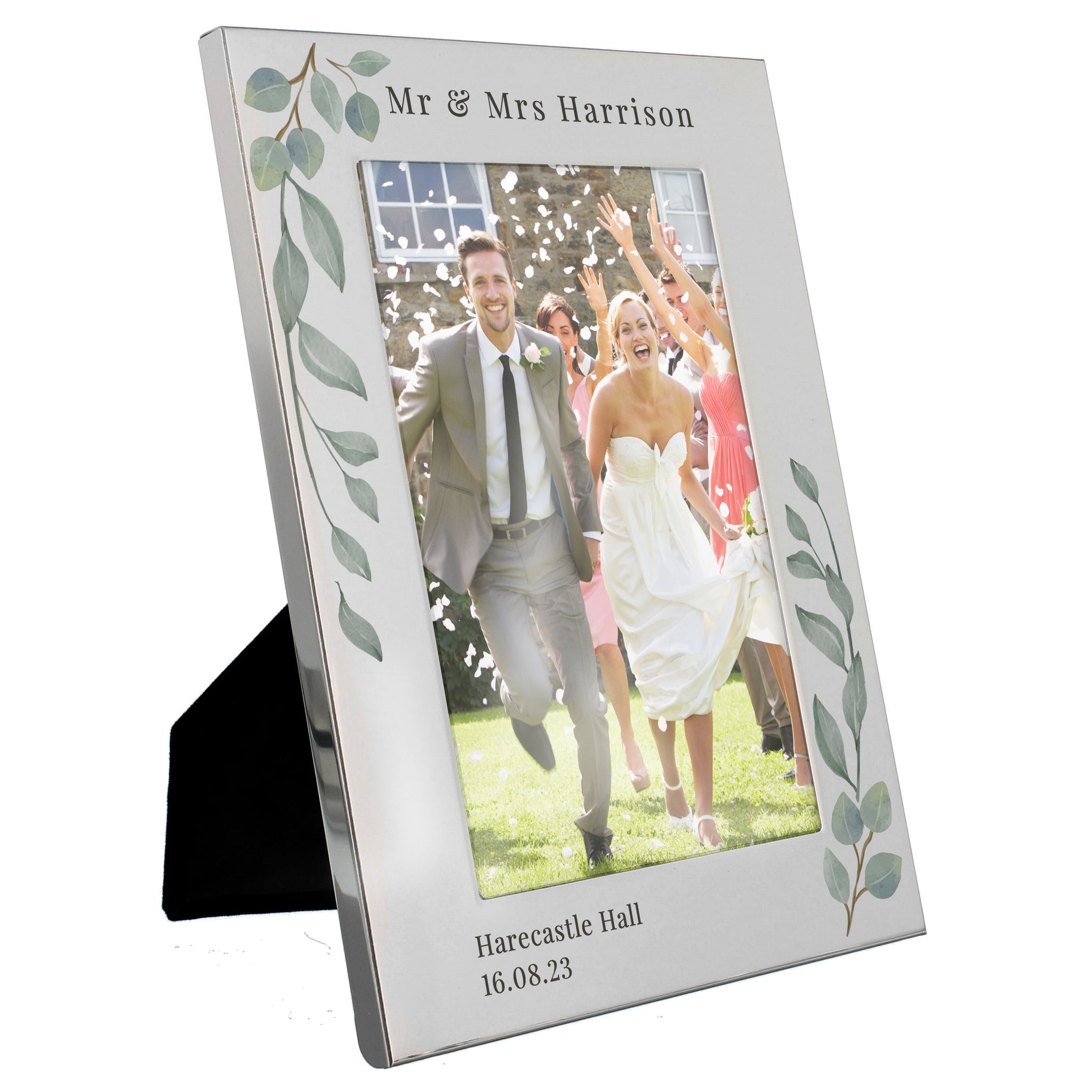 Personalised Botanical 6x4 Silver Photo Frame: 4 - Photo Frames By Gift Moments